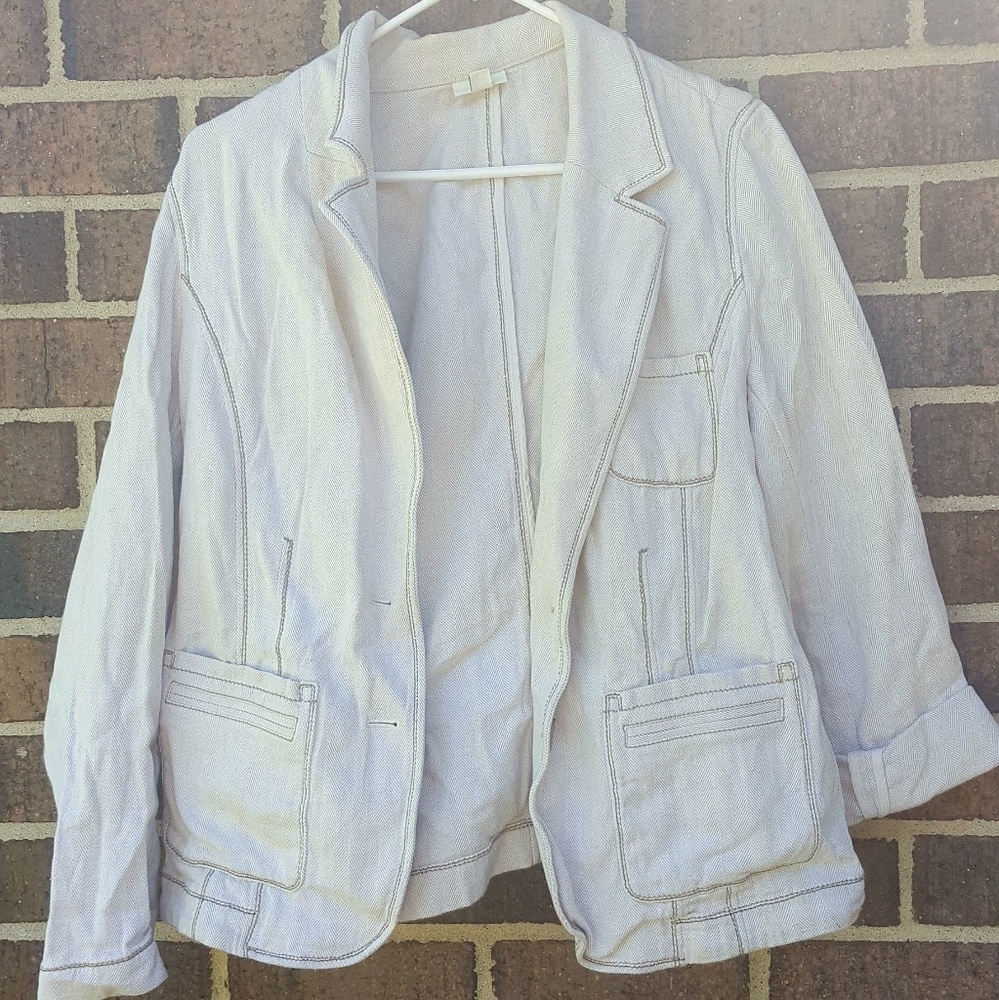 J Jill Blazer Jacket Linen Blend Off White Size 14